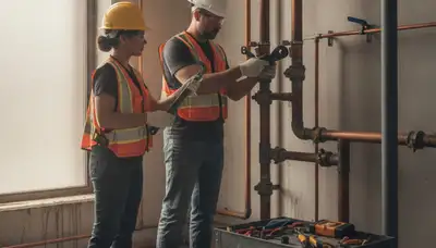 Plumbing repair technician servicing a Hoboken, NJ home pipe system