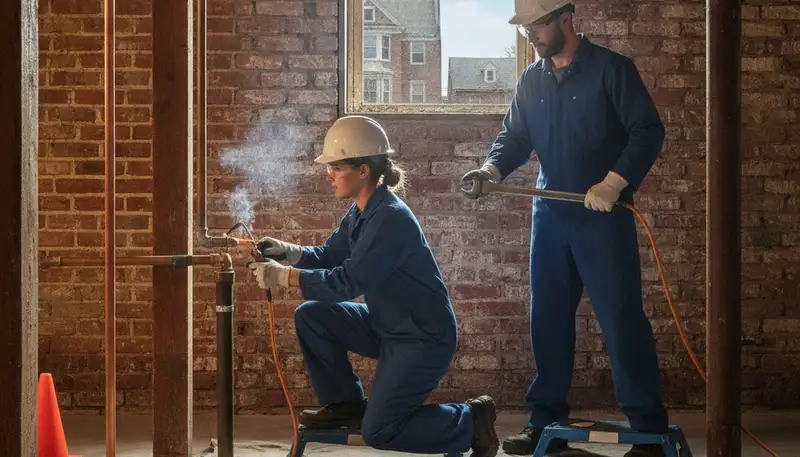 Plumber repairing a pipe in Hoboken, NJ for residential plumbing service