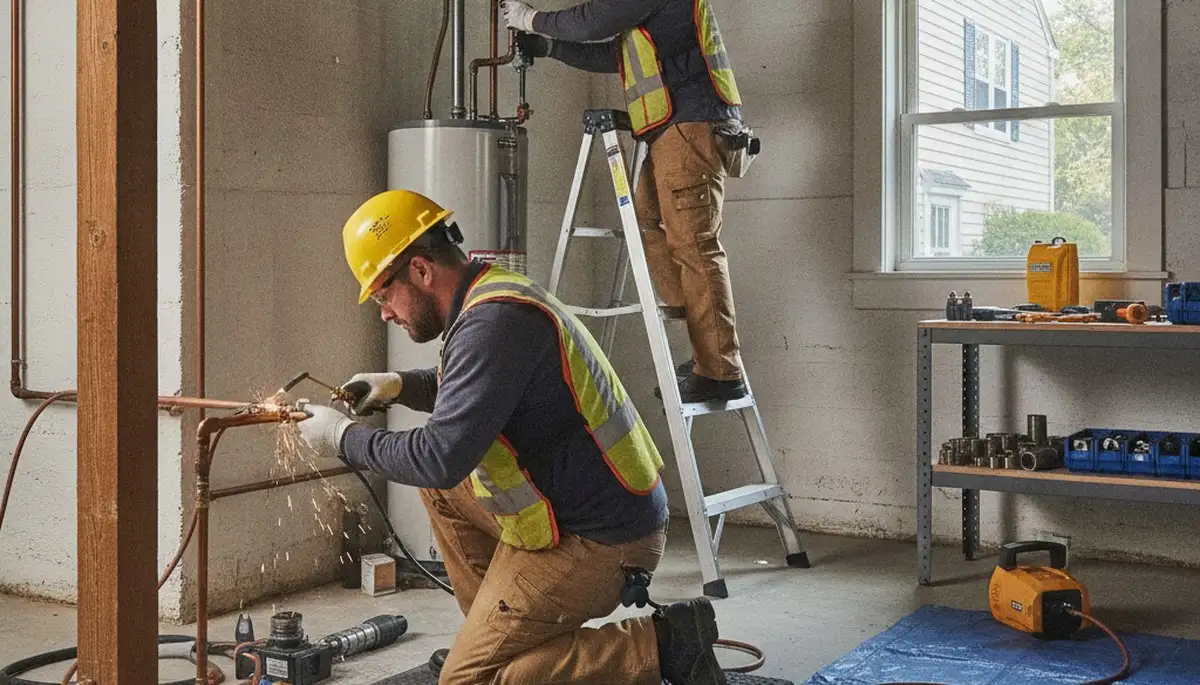 Professional Hoboken, NJ plumber repairing a residential pipe for plumbing service