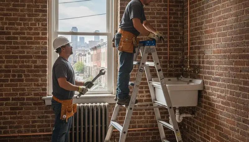Plumber repairing pipe leak in Hoboken, NJ for residential plumbing service