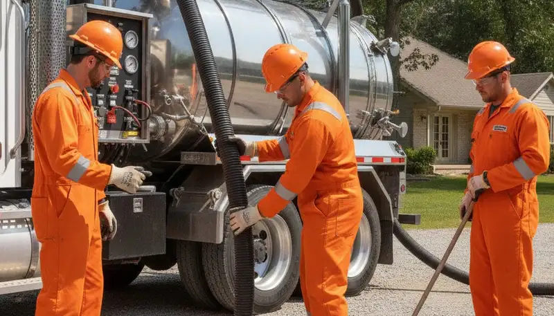 Septic pumping service truck for Hoboken, NJ homes by on-call plumbers