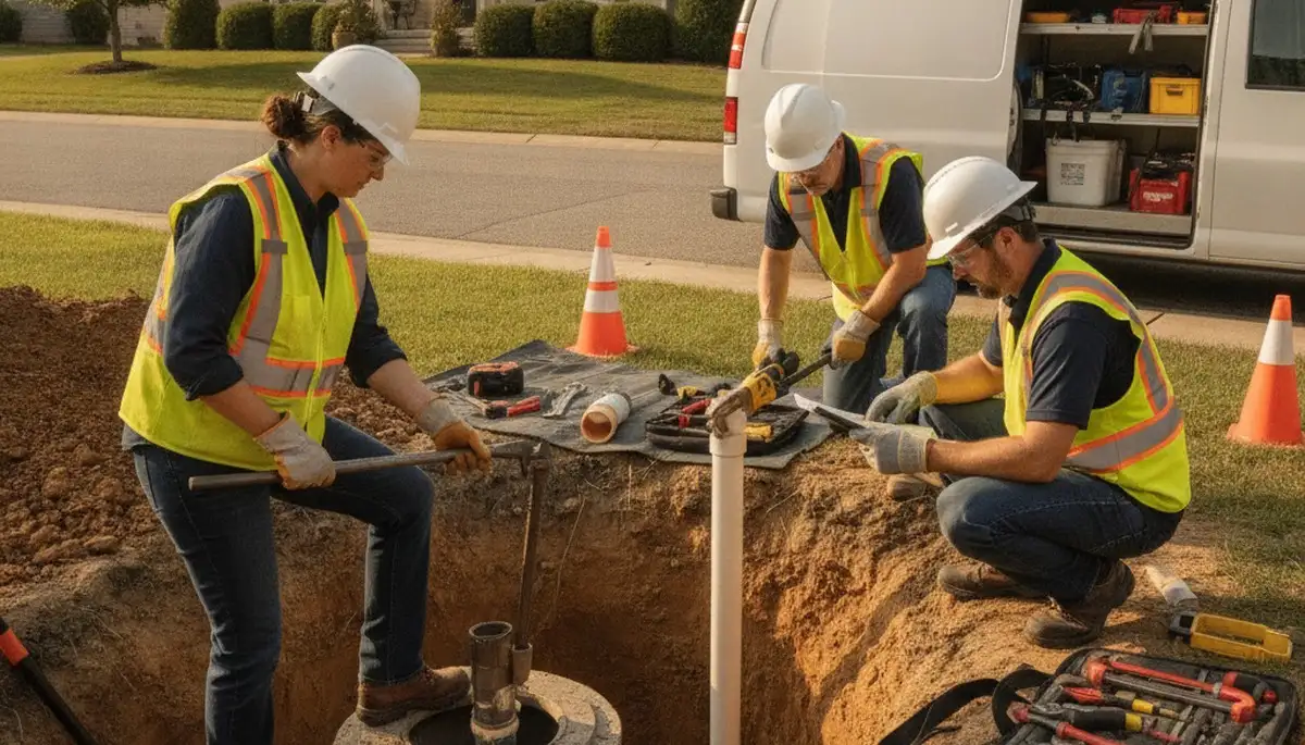Septic repair plumber inspecting Hoboken, NJ home system for slow drainage and aging pipes