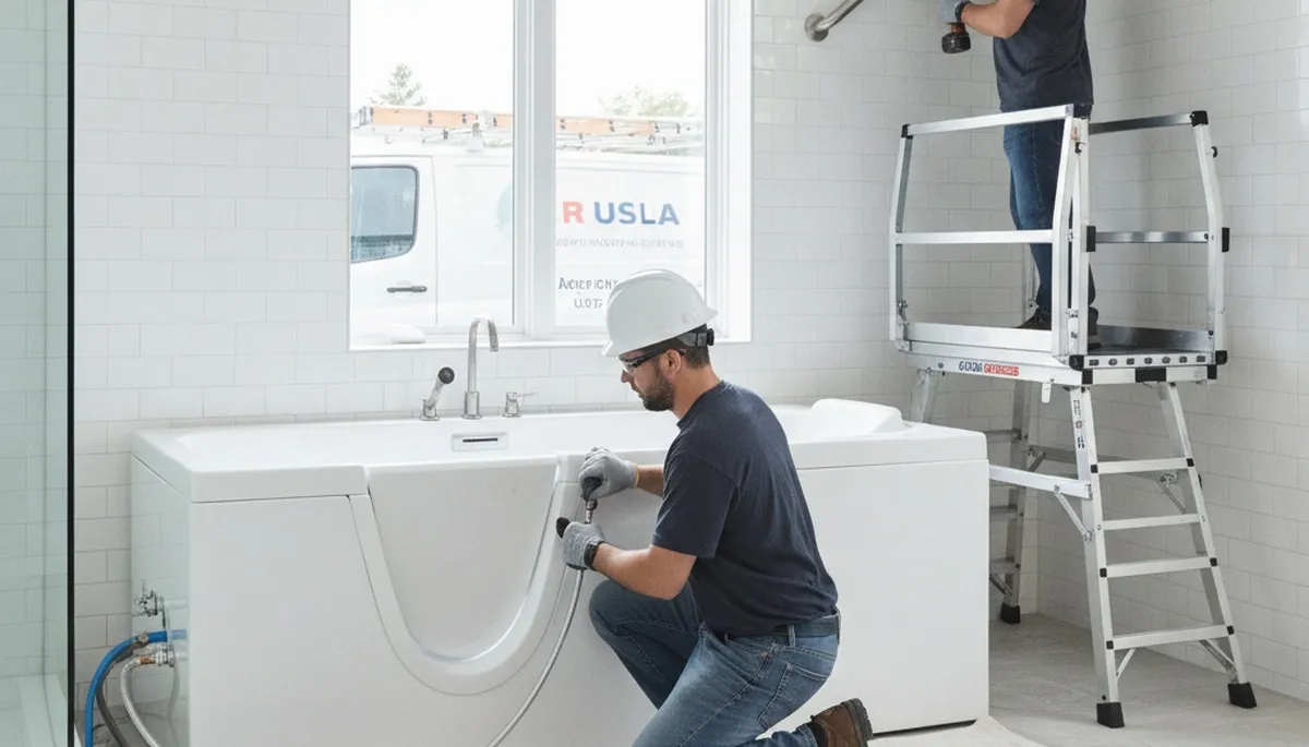 Walk in tub installation by Hoboken, NJ plumbers for safer home bathing and plumbing connections