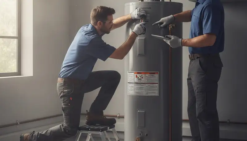 Hoboken, NJ plumber repairing a home water heater for fast, reliable service